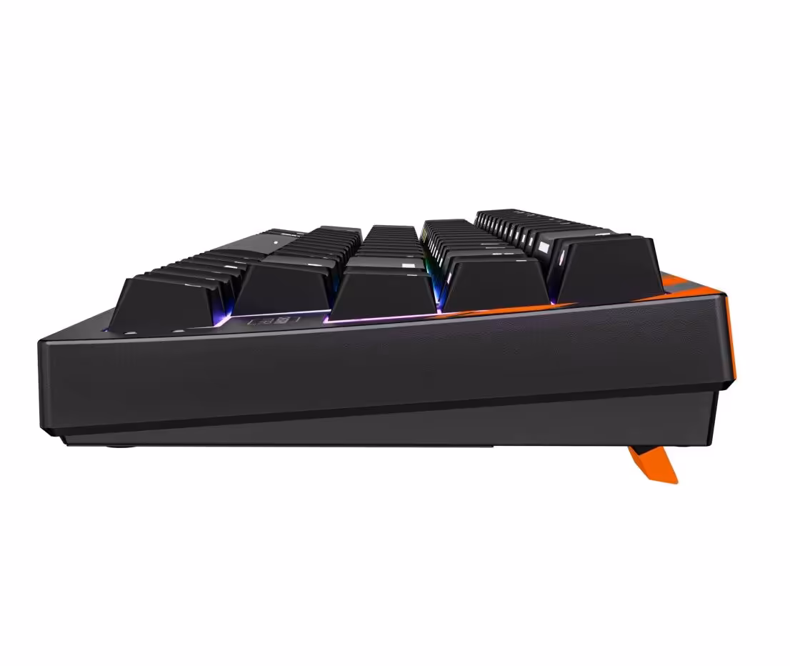 Clavier Cherry Xtrfy K5 Pro TMR Compact : 8000 Hz et TMR pour une saisie ultra-précise 4 Profil latéral du clavier Cherry Xtrfy avec pieds repliables.
