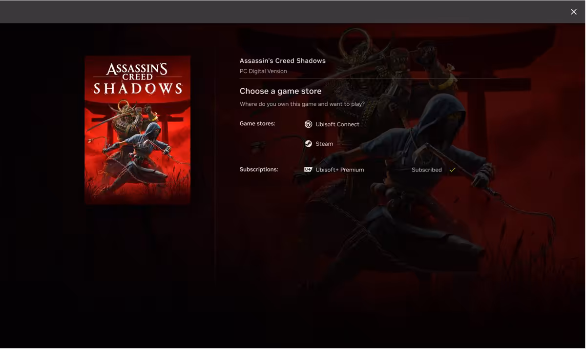 Écran de sélection de magasin pour Assassin's Creed Shadows