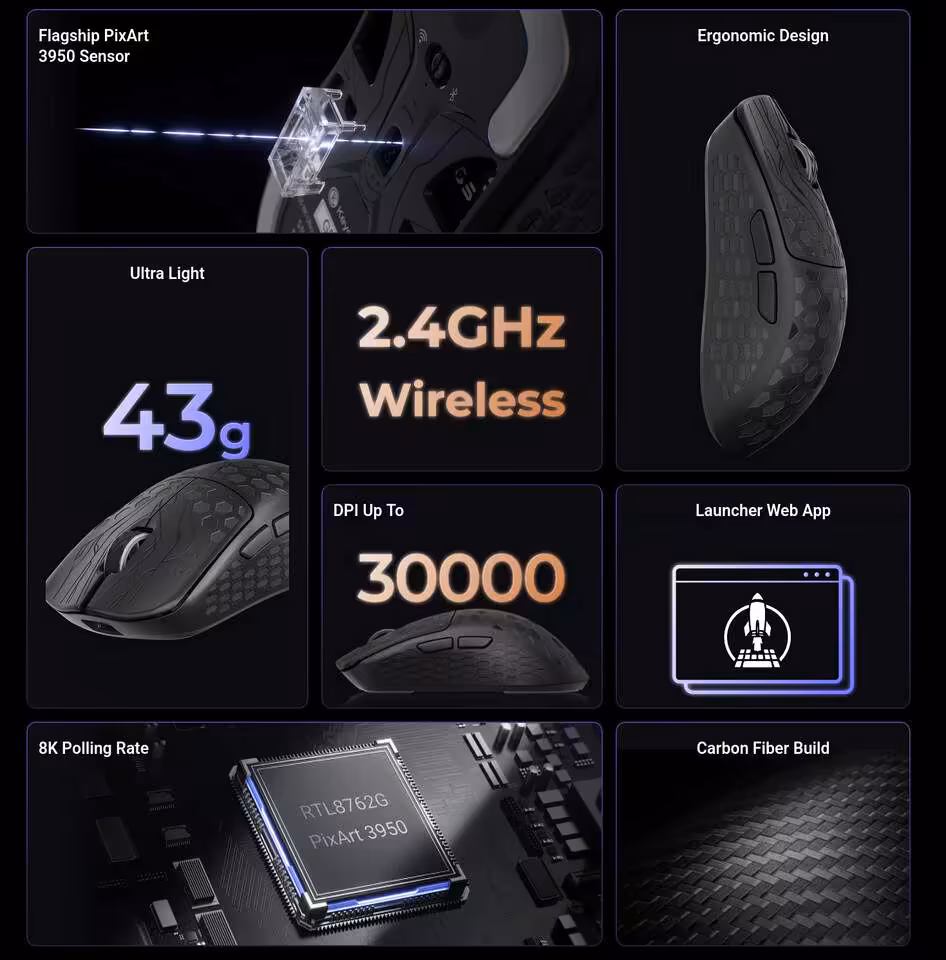 Caractéristiques techniques de la souris noire Keychron G5.