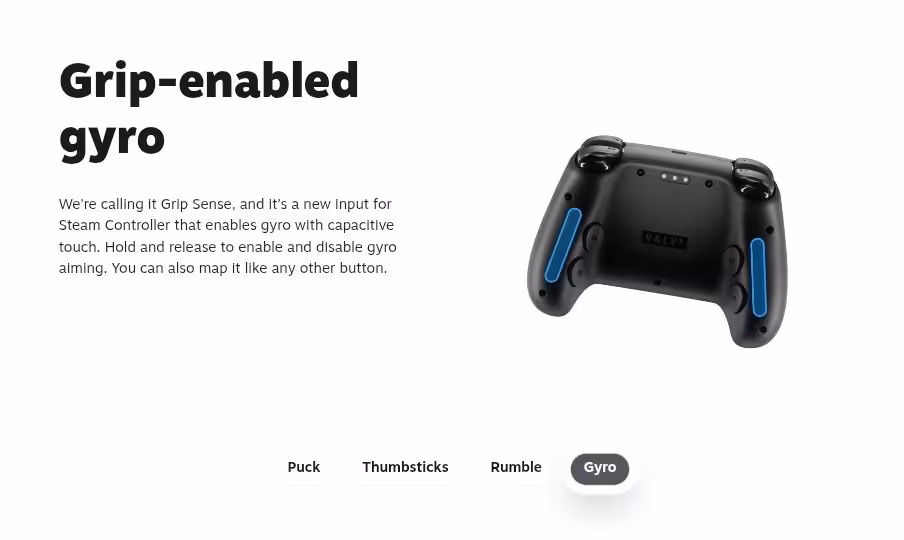 Capture texte Steam Controller gyro avec image produit fond neutre