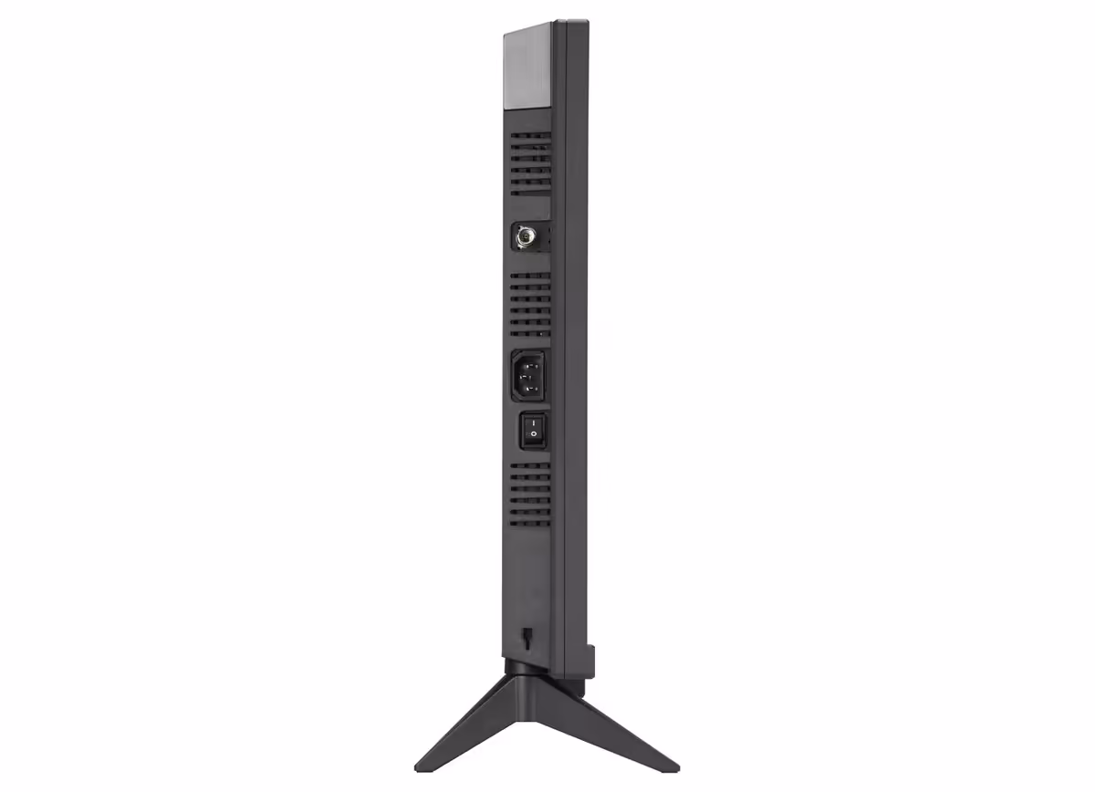 Vue latérale fine ASUS ProArt PA32USD avec ports visibles.