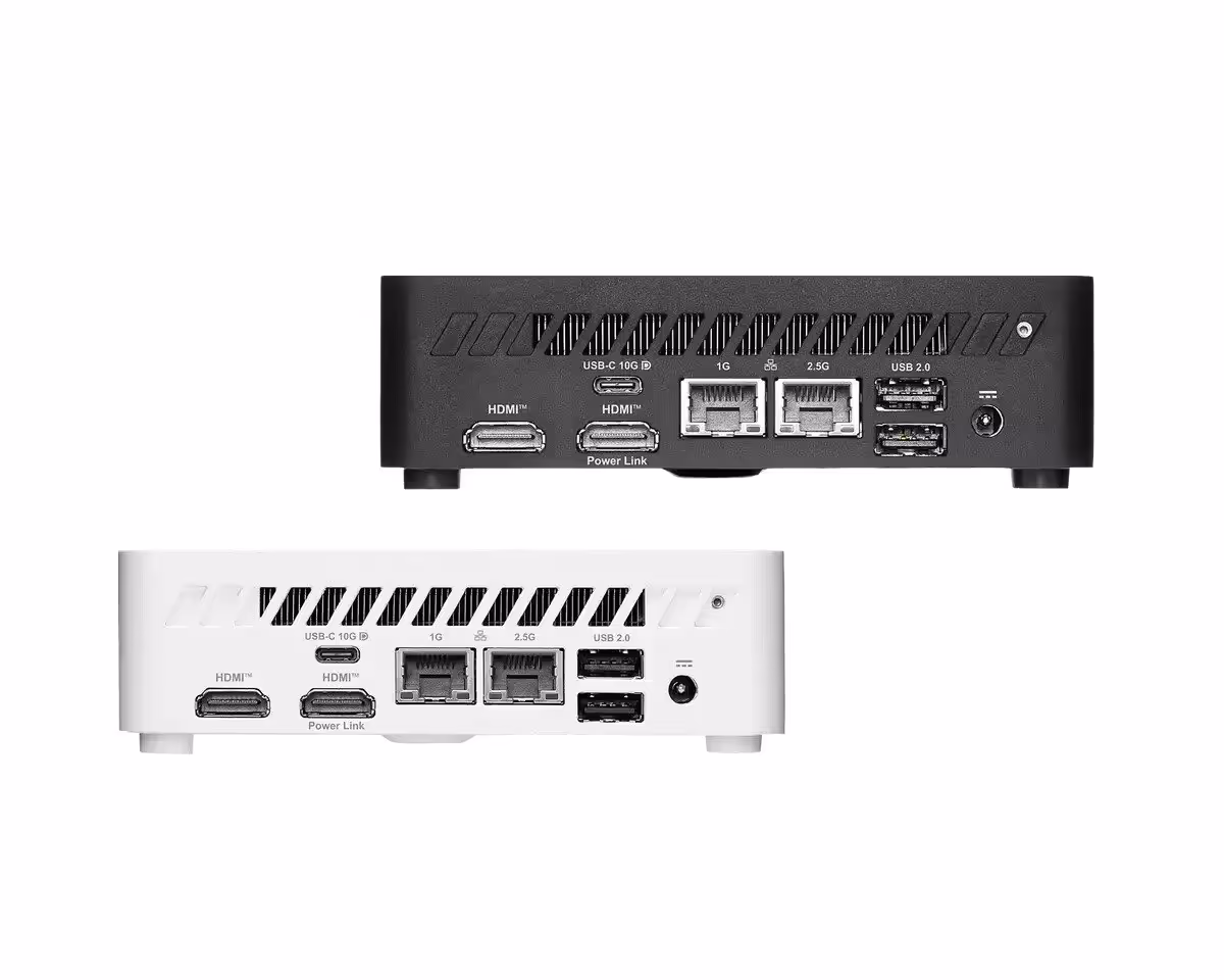 Arrière du MSI Cubi NUC TWG montrant différents ports HDMI et réseau.