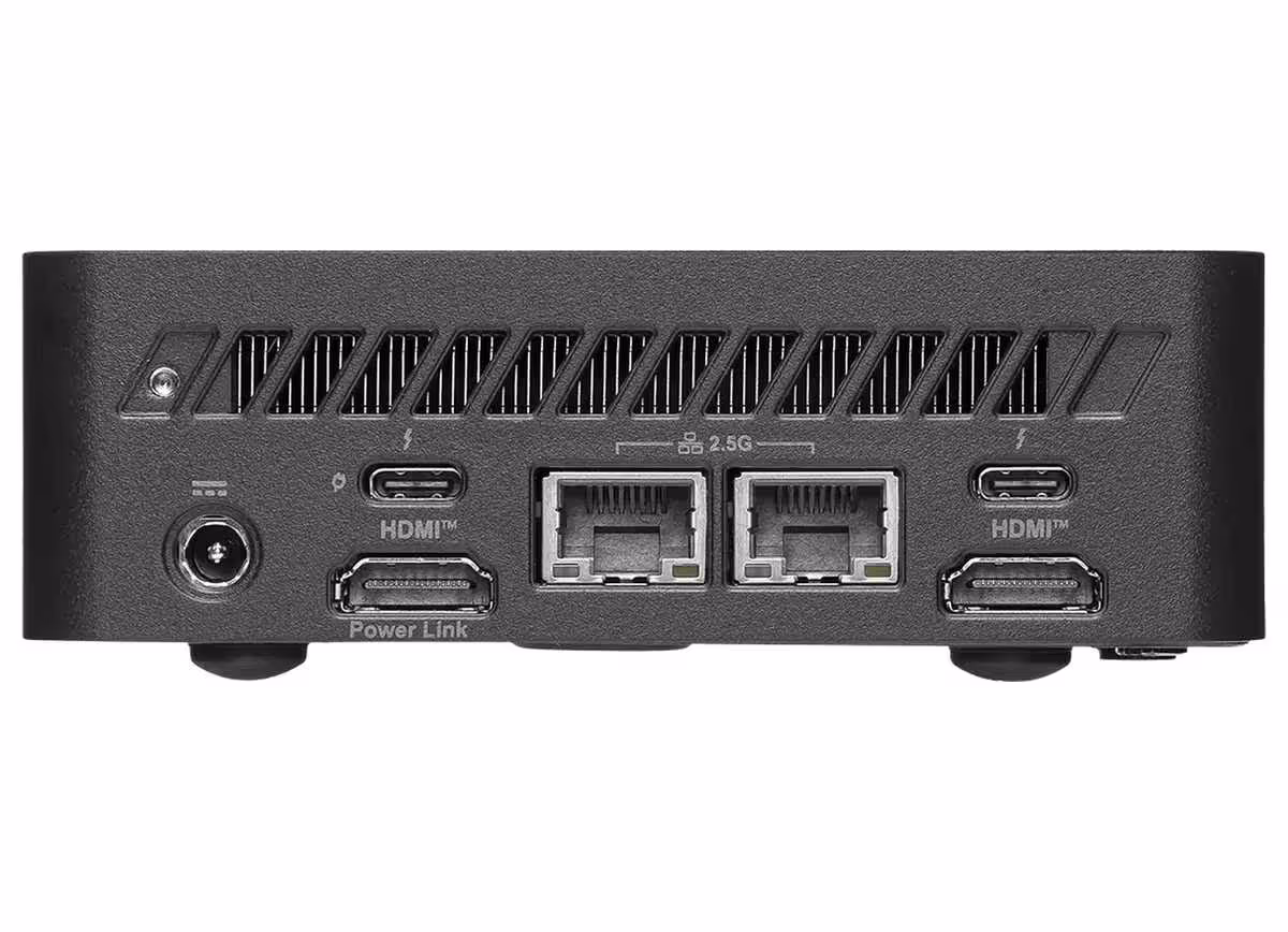 Vue arrière du MSI Cubi NUC AI+ montrant connectiques HDMI et Ethernet