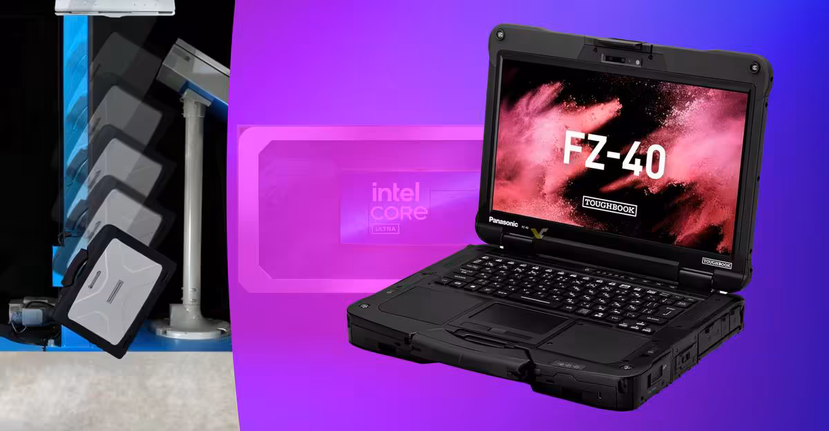 Panasonic TOUGHBOOK FZ-40 mettant en avant contrastes et détails sur fond violet