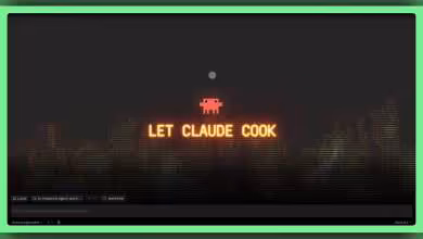 Écran "Let Claude Cook" avec un design rétro pixelisé sur fond vert.