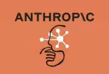Logo d'Anthropic avec silhouette stylisée et symbole moléculaire sur fond orange.