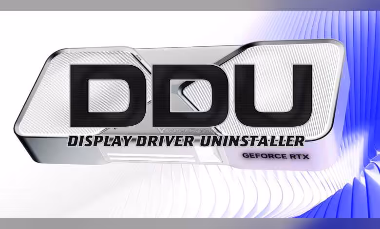DDU 18.1.5.1 rend le nettoyage du shader cache NVIDIA optionnel avec l’Auto Shader Compilation 1 Logo Display Driver Uninstaller avec texte GeForce RTX sur fond graphique stylisé.