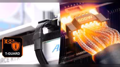 Câble d'alimentation avec T-Guard 600W lumineux, logo protection, fond contrasté