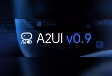 Logo et version A2UI v0.9 sur fond sombre