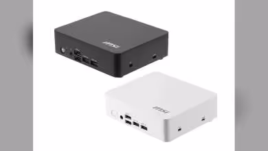 Mini PC MSI Cubi NUC TWG en noir et blanc, vue de dessus.