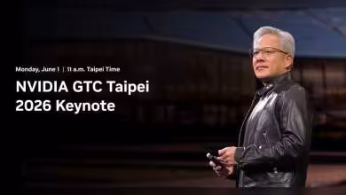 Annonce NVIDIA GTC Taipei 2026 Keynote avec date et heure sur fond de visage masculin.