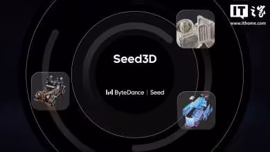 Présentation Seed3D avec modèles 3D, logos ByteDance et Seed en arrière-plan.