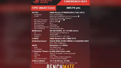 Capture statistiques Cinebench R23, fond rouge vif