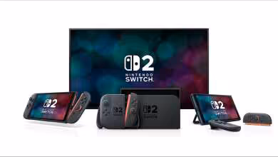 Concept de la console Nintendo Switch 2 avec manettes et écran.