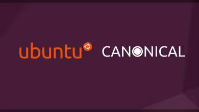 Logo Ubuntu et Canonical sur fond violet.