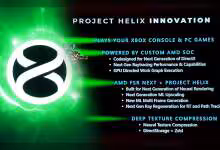Présentation Project Helix avec logo Xbox, texte sur AMD SOC, FSR et compression de textures.