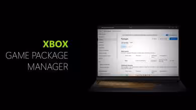 Ordinateur portable affichant Xbox Game Package Manager sur fond noir contrasté