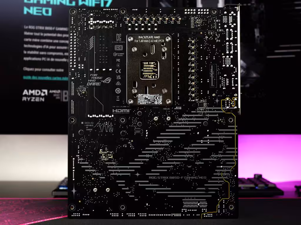 rog strix b850 f gaming wifi7 neo pcb arriere
