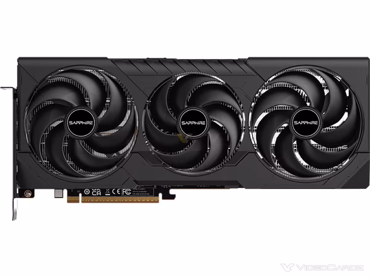 Radeon RX 9070 GRE PULSE PRO et RX 9060 XT PULSE S : Sapphire élargit sa gamme en Chine 2 Carte graphique Sapphire triple ventilateurs, fond blanc, peu de contraste.