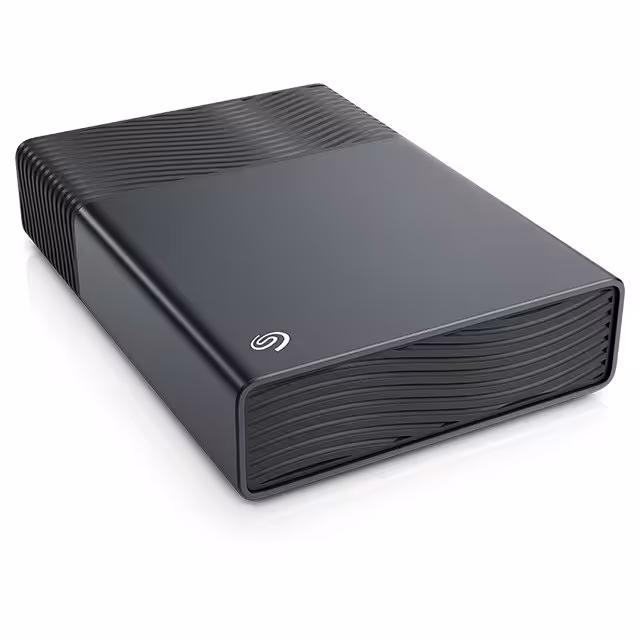 Disque dur externe Seagate noir avec motif ondulé.