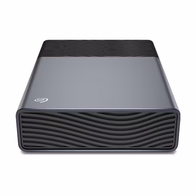 Disque dur externe Seagate avec motifs ondulés et coin arrondi.