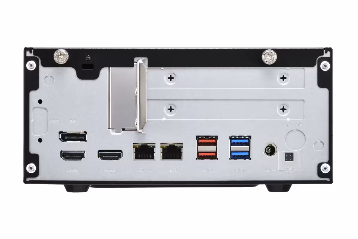 Vue arrière Shuttle, ports et connecteurs exposés, fond neutre