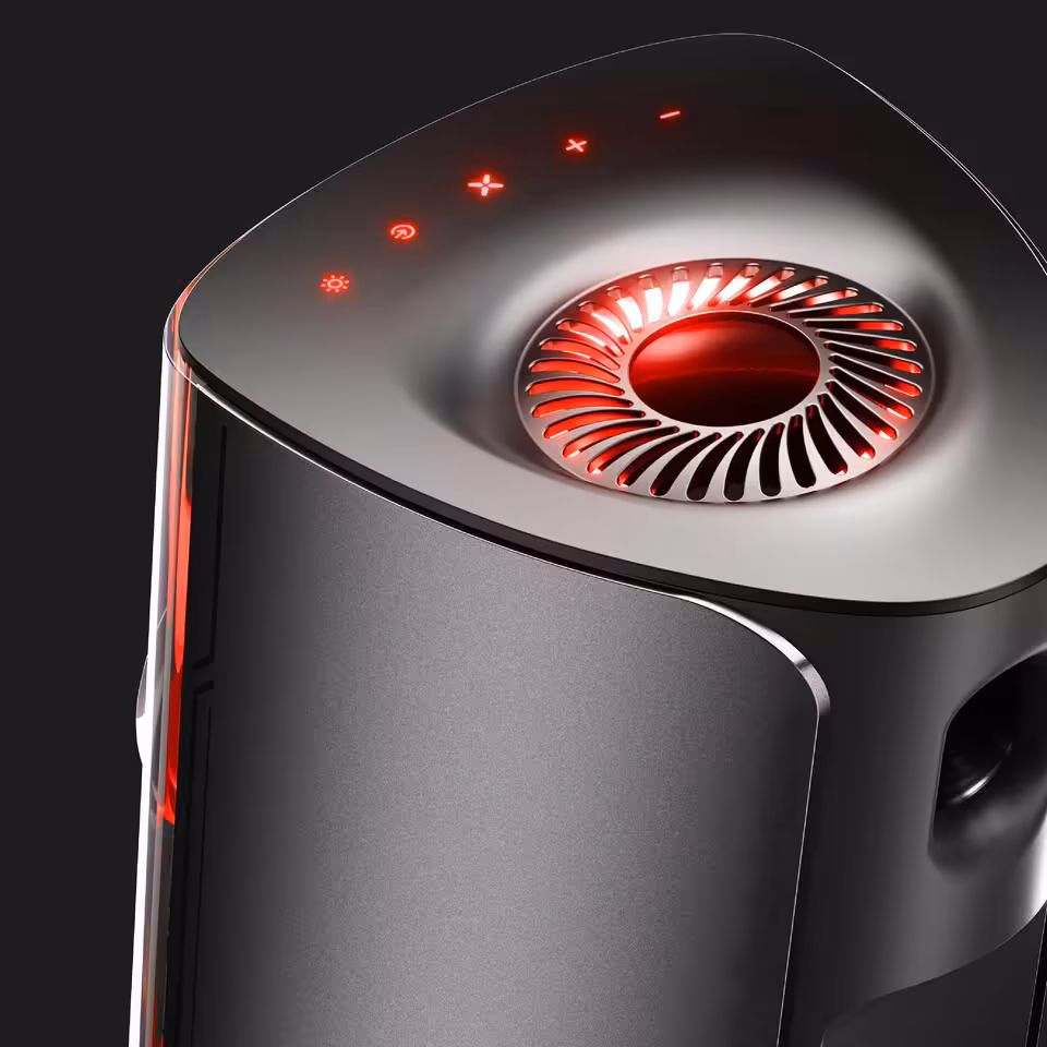 Gros plan d'un haut-parleur OXS Thunder Duo avec commandes sur le dessus.