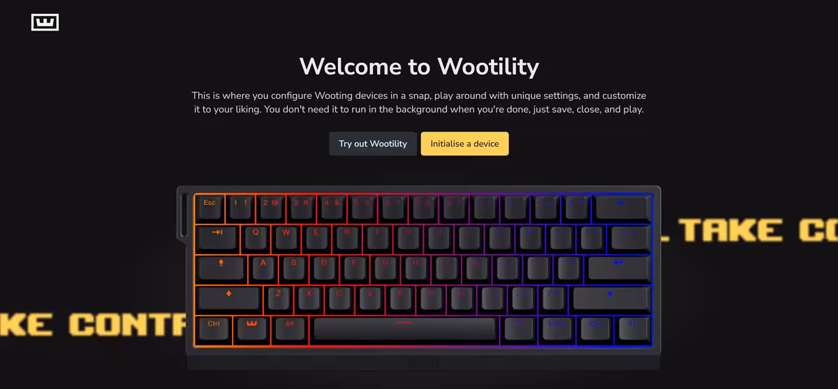 Interface utilisateur de Wootility avec clavier Wooting rétroéclairé RGB