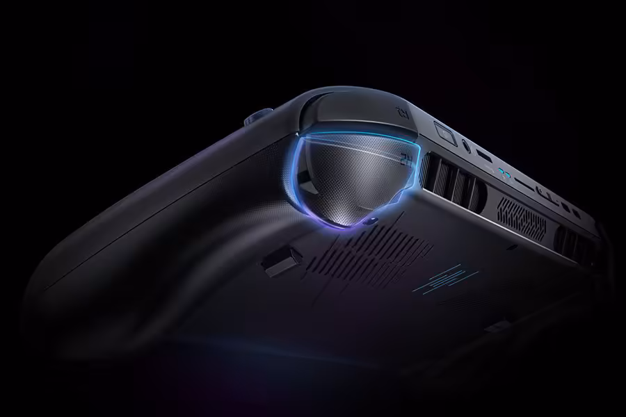 Vue en contre-plongée console détails arrière éclairage fond sombre