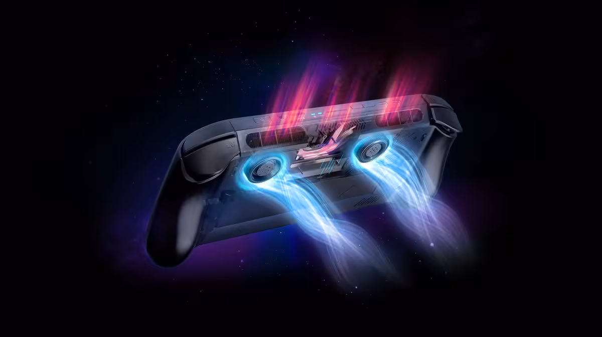 Console arrière avec effets de chaleur rose et bleu fond noir