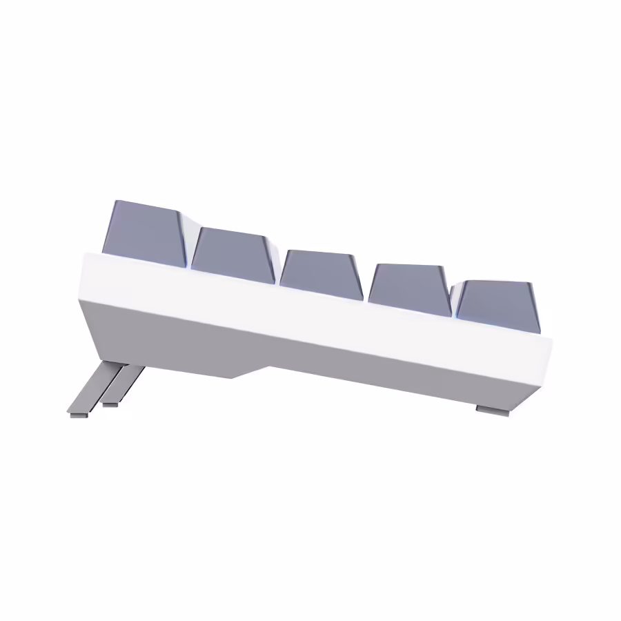 Acira Tri-Mode, le clavier 60 % sans-fil de Trust passe au tri-mode à 69,99 euros 4 Profil latéral du clavier Trust 60 %, touches blanches et pieds relevés