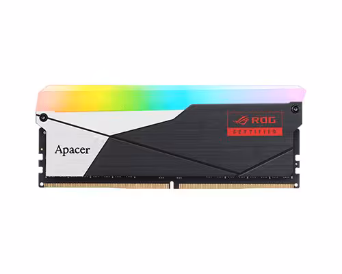Module Apacer DDR5 avec logo ROG et éclairage RGB.