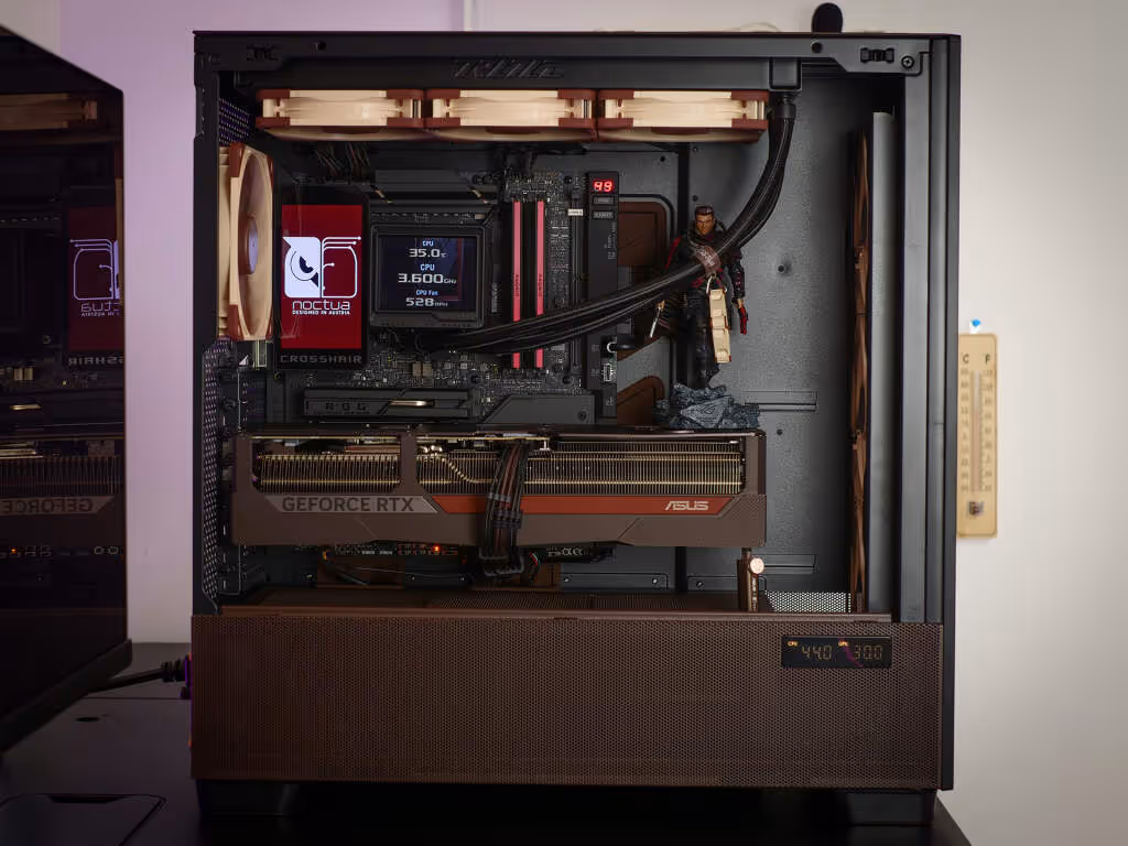 Un PC à 6 000 € full Noctua x ROG qui divise la communauté Facebook 4 Intérieur du build Antec Flux Pro Noctua Edition avec composants ASUS ROG