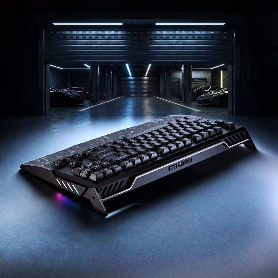 DAREU GT87 : un clavier magnétique TMR à 8000 Hz qui vise aussi le vrai feeling méca 5 Clavier gaming DAREU GT87 sur fond industriel, profil latéral avec rétroéclairage RGB