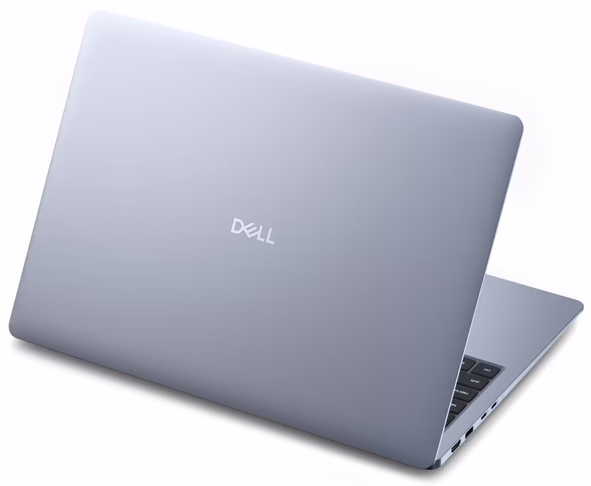 PC portable Dell argenté fermé, logo Dell centré sur le capot