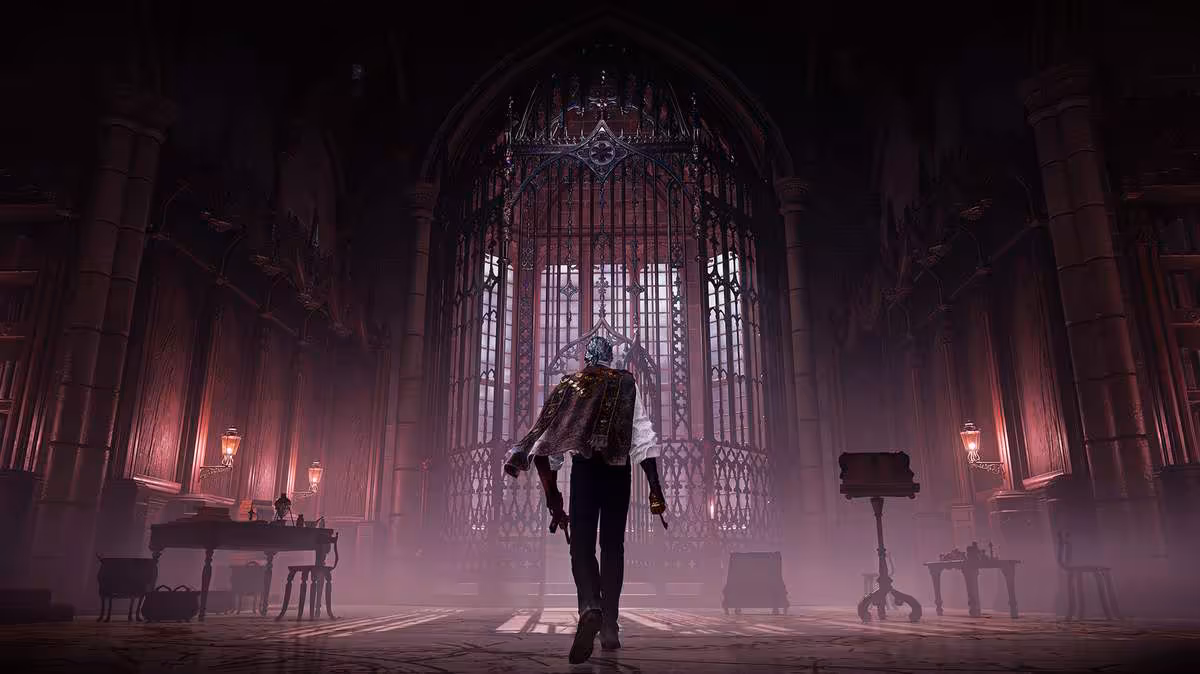 Elden Ring Tarnished Edition sur Switch 2 confirmé pour 2026 malgré le silence 2 Personnage d’Elden Ring dans une salle gothique sombre, devant une grande fenêtre illuminée