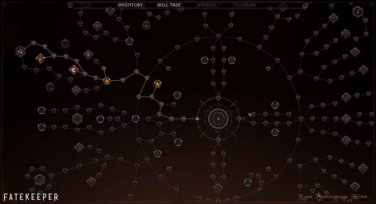 Fatekeeper sortira en accès anticipé le 2 juin sur Steam avec son ARPG en vue FPS 5 Grand arbre de talents circulaire de Fatekeeper, interface de progression en surimpression