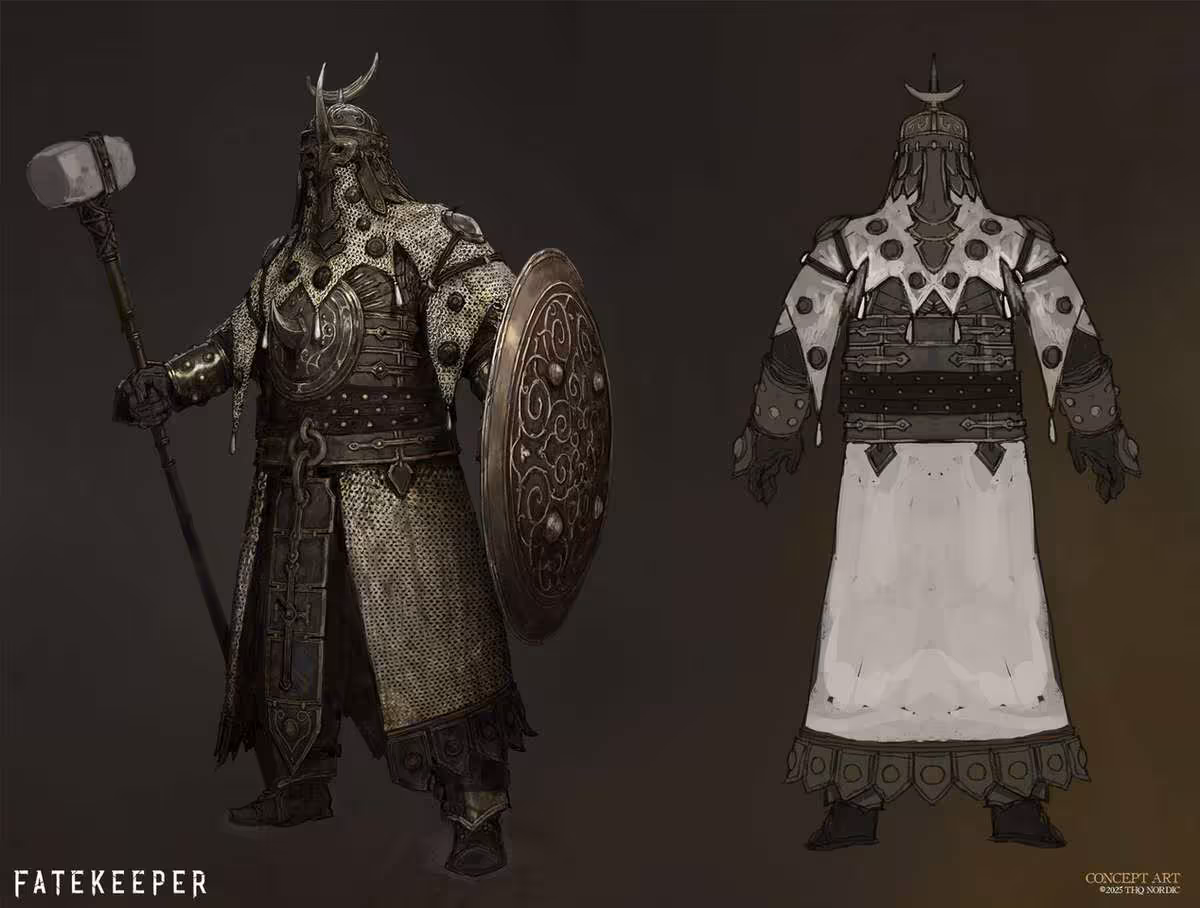 Fatekeeper sortira en accès anticipé le 2 juin sur Steam avec son ARPG en vue FPS 7 Concept art d’armure et d’arme de Fatekeeper, personnage de guerrier avec bouclier et marteau