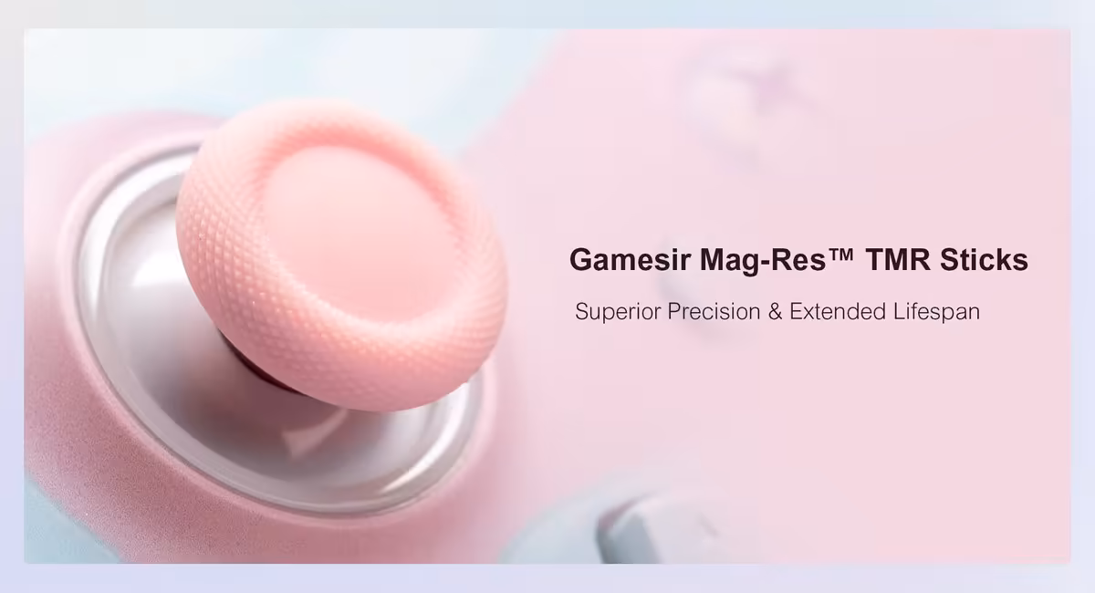GameSir T7 Pro Sugar Whirl : une manette Xbox sans fil pastel à 109,99 euros 5 Gros plan sur le stick analogique TMR GameSir Mag-Res de la manette T7 Pro Sugar Whirl.
