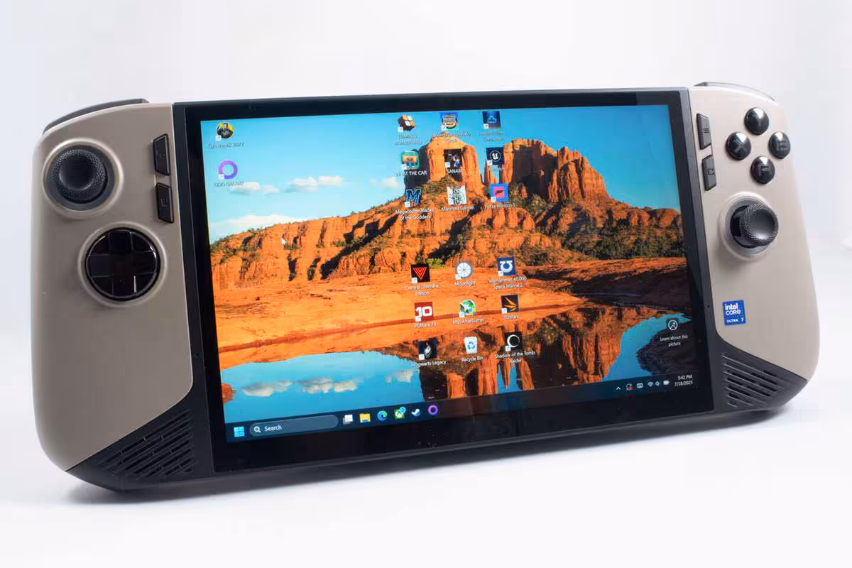 Console de jeu portable avec écran tactile affichant diverses applications