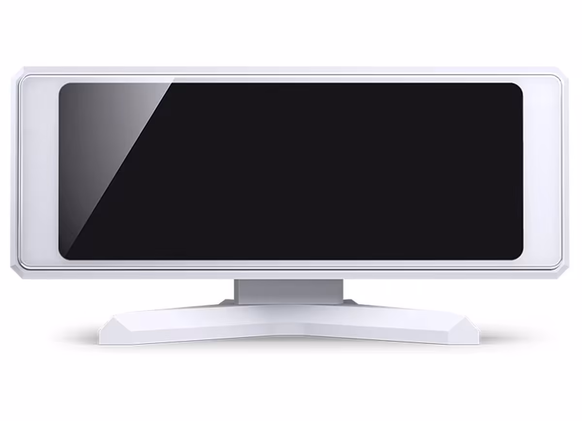 Écran blanc Jonsbo DS339 éteint, design minimaliste sur support blanc.