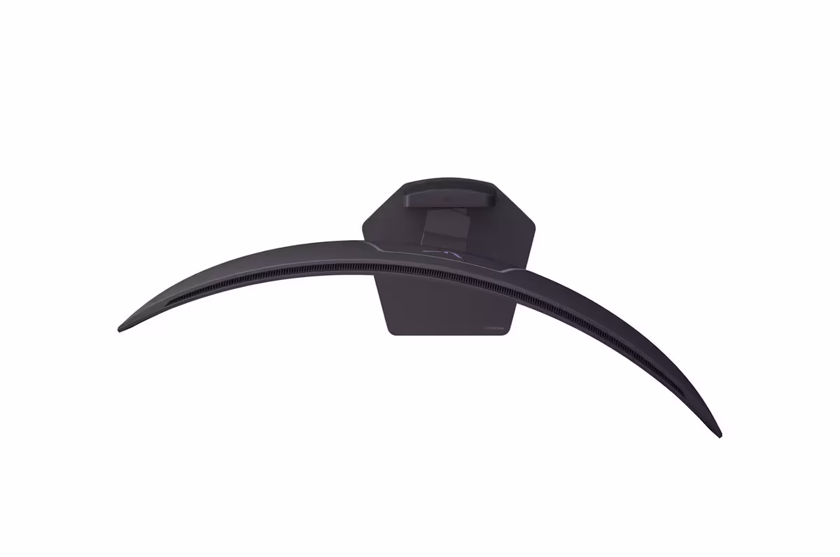 Vue aérienne écran incurvé LG UltraGear, design élégant.