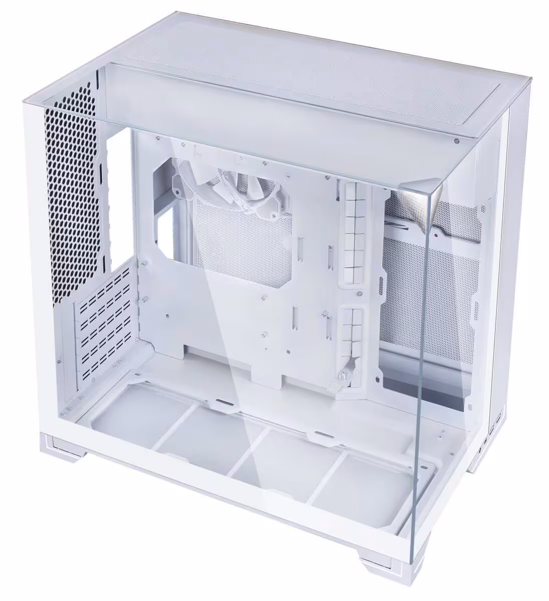 Lian Li O11 Vision-M : un boîtier microATX vitré qui soigne enfin son airflow 3 Boîtier Lian Li O11 Vision-M blanc, version microATX vitrée avec châssis entièrement clair.
