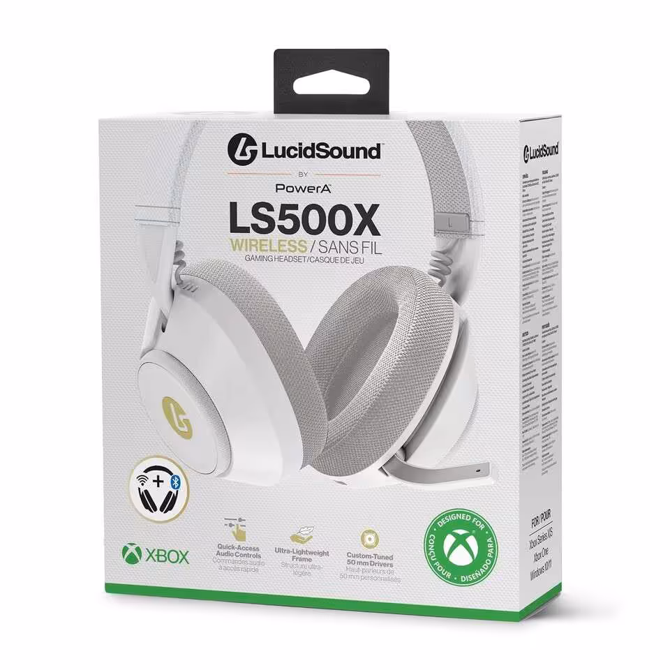 Boîte du casque LucidSound PowerA LS500X Wireless blanche, compatible Xbox