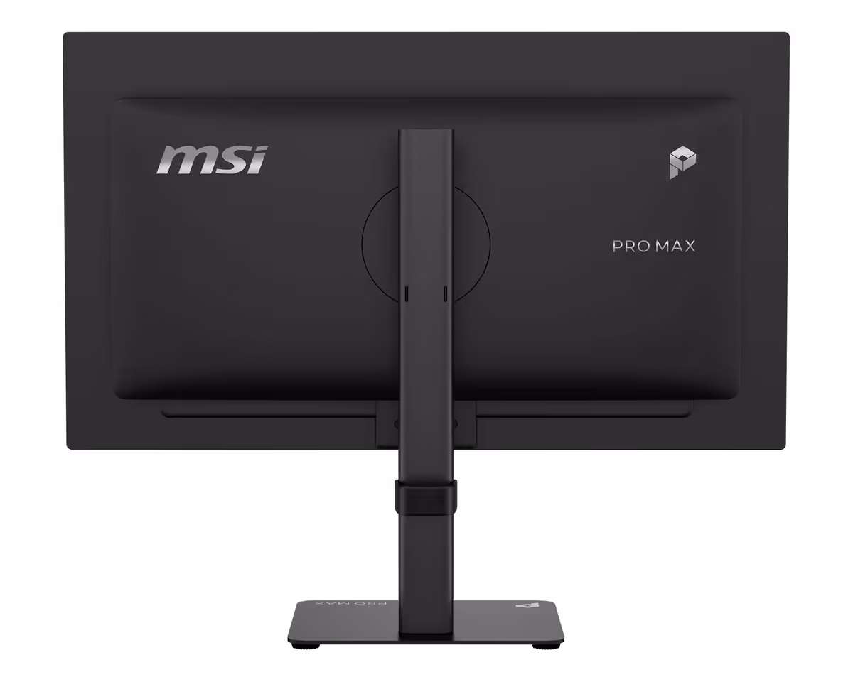 Vue arrière complète du MSI PRO MAX, design noir avec logo et support.