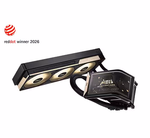 Refroidisseur MSI MEG CORELIQUID A16 360 mm, radiateur triple ventilateur et bloc pompe noir.