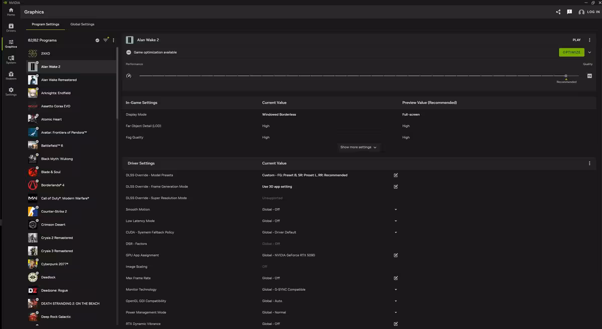 NVIDIA App remplace le panneau de configuration GeForce après 20 ans de service 4 Capture écran NVIDIA GeForce détails graphiques configurables, interface sombre
