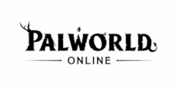 Logo noir Palworld Online sur fond blanc, style titre officiel du jeu
