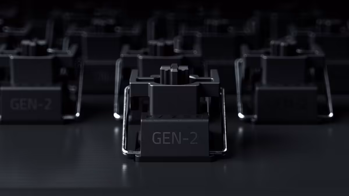 Gros plan sur switch optique Razer GEN-2 d’un clavier mécanique.