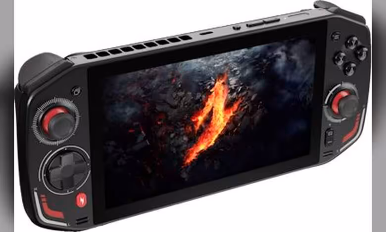 Predator Atlas 8 : Acer miserait sur Intel Arc G3 pour sa prochaine console PC 1 Console portable avec écran illustrant lave incandescente, couleurs vives, fond sombre.